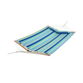 Patio Hammock Foldable Portable Swing Chair Bed with Detachable Pillow (Color: Blue & Green)